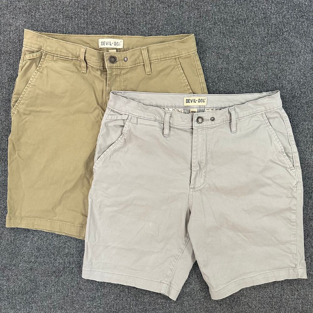Lot of 2 Devil Dog Dungarees Chino Shorts Cotton Canvas Classic Khaki Grey 32